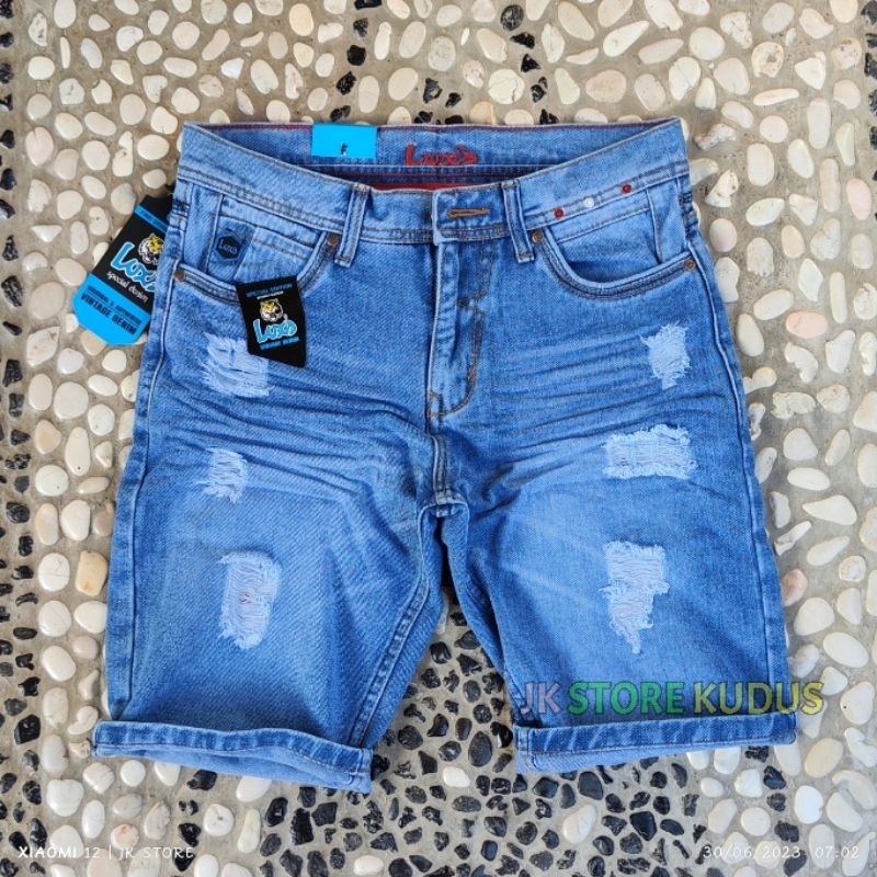 LUXS CELANA PENDEK PRIA JEANS SOBEK PREMIUM CASUAL DISTRO