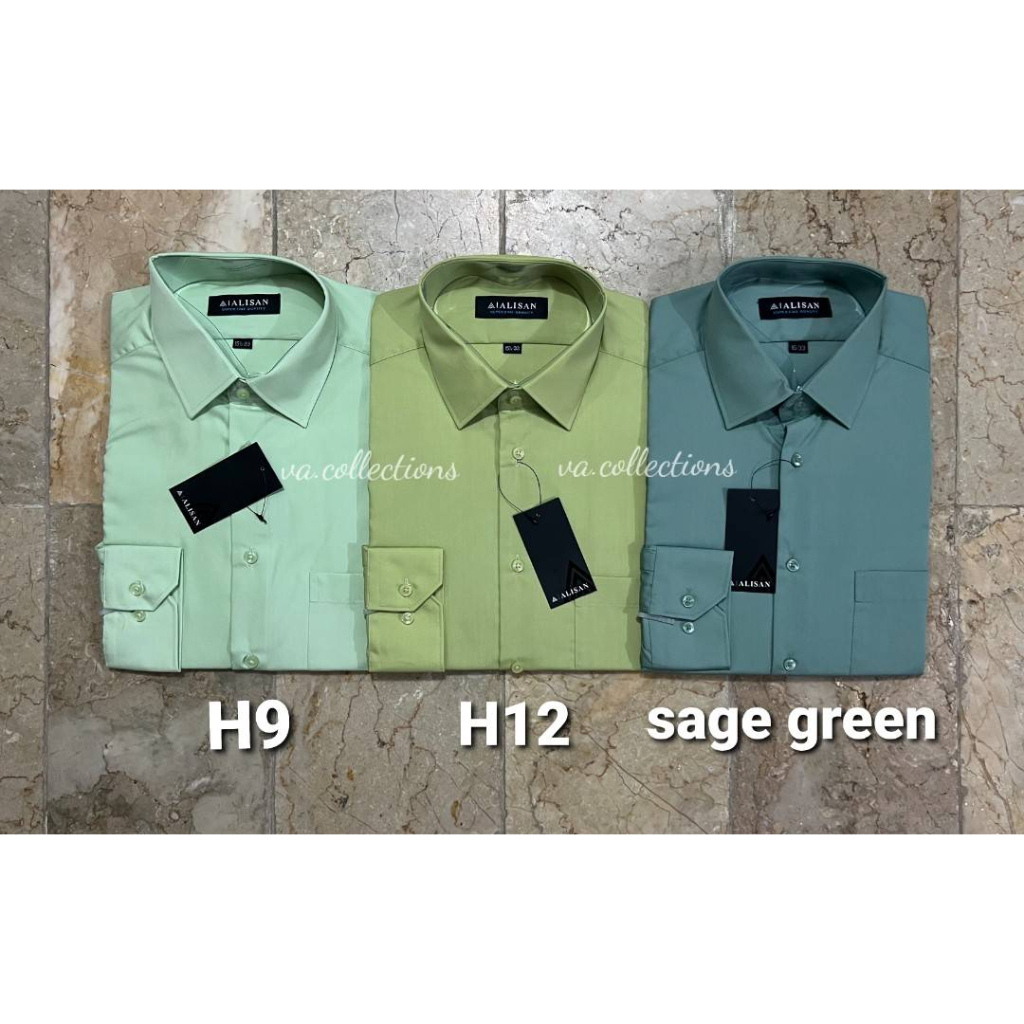 ALISAN  REGULAR - KEMEJA POLOS LENGAN PANJANG PRIA WARNA SAGE GREEN / H9 / H12