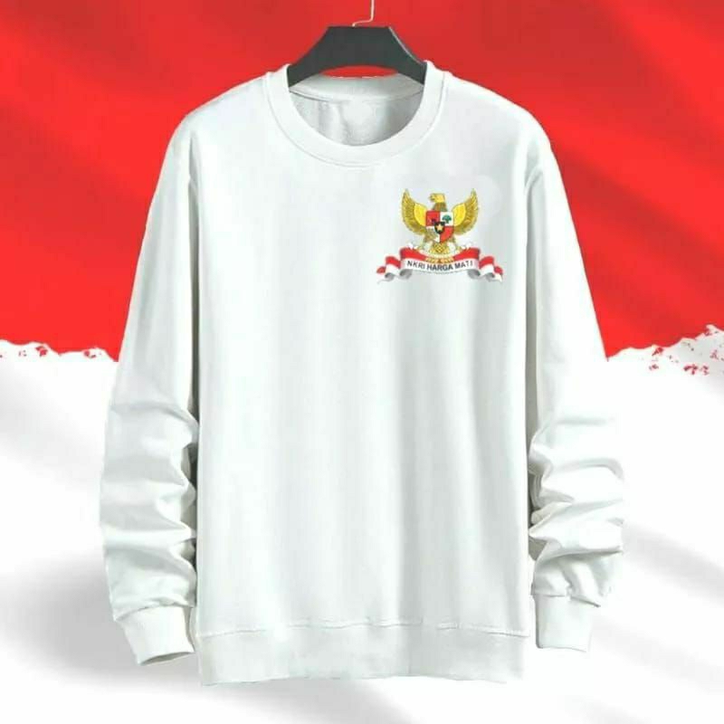 Baju  Sweater Pria Wanita Logo Garuda 17 Agustusan II Kaos Lengan Panjang Hut RI II Baju Dewasa Garuda 17 Agustus