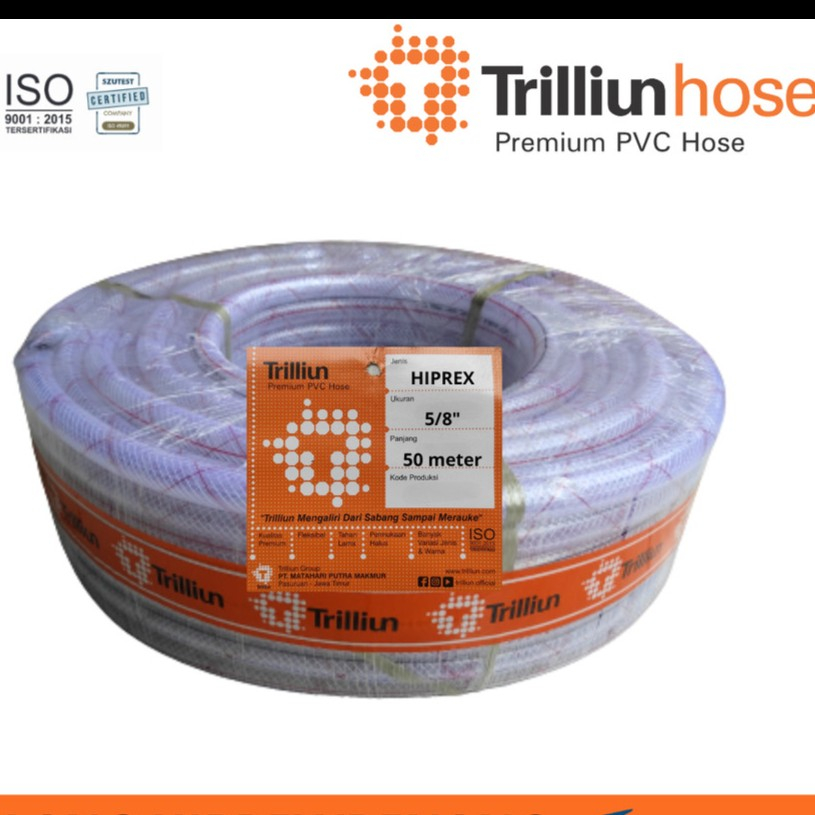 1 ROLL SELANG AIR BENANG 5/8" INCH TRILLIUN 50 METER HIPREX PVC