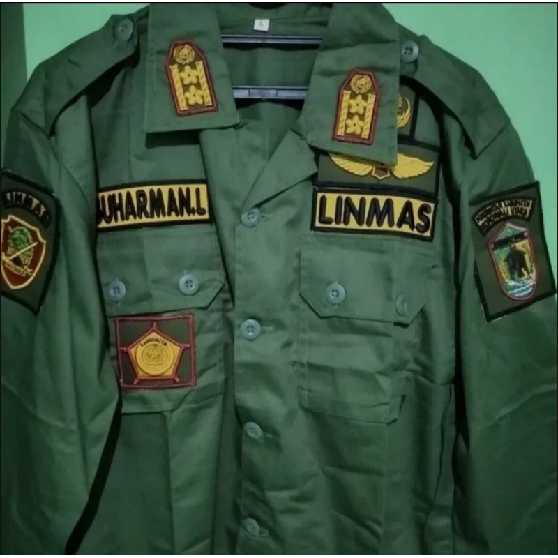 stelan pdl linmas + bordiran timbul / seragam PDL linmas bordiran timbul