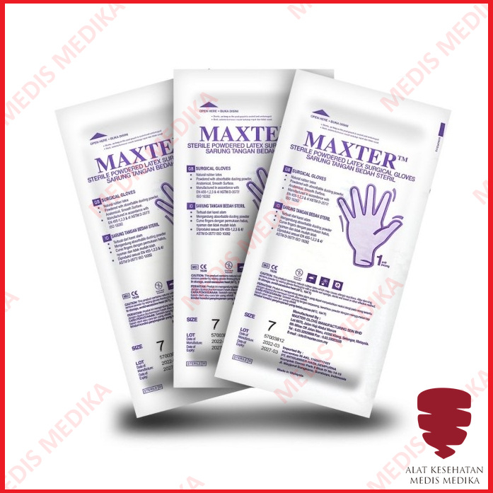 Maxter Sarung Tangan Ukuran 6,5 7 7,5 8 8,5 Sterile Handscoon Steril Handscon Handskun S M L XL Ecer