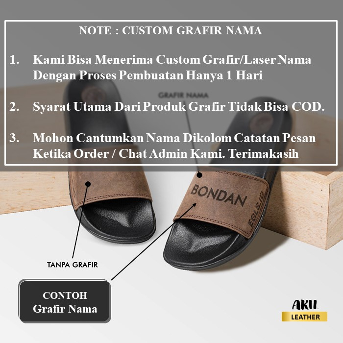 Sandal Slop Kulit Pria Sendal Slide Wanita Egls Riley Premium Leather Slip On Bahan 100% Kulit Sapi Asli Original Cowok Keren Terbaru Free Grafir Nama