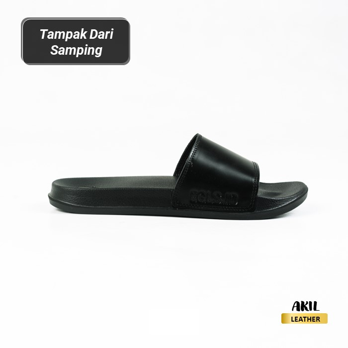 Sandal Slop Kulit Pria Sendal Slide Wanita Egls Ebony Premium Leather Slip On Bahan 100% Kulit Sapi Asli Original Cowok Keren Terbaru Free Grafir Nama