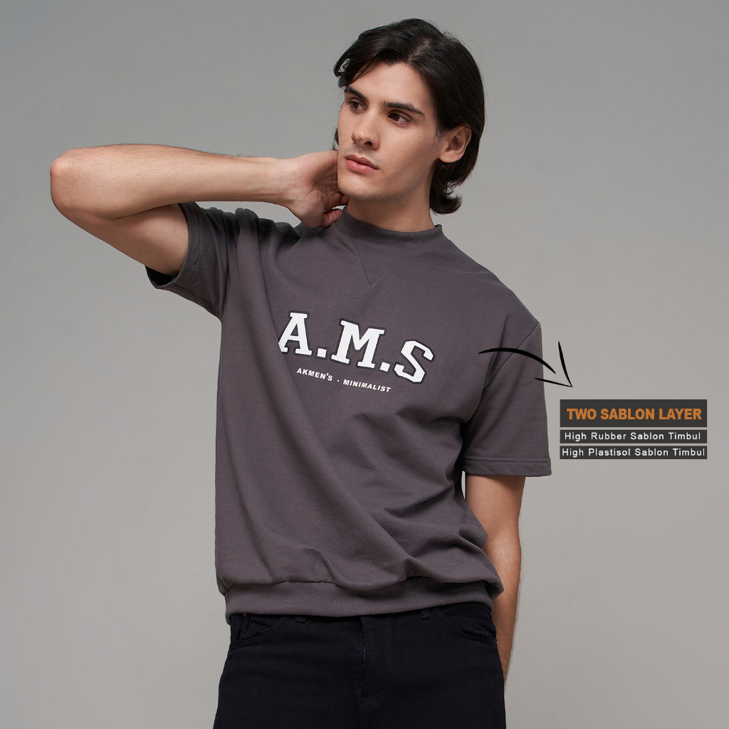 AKMEN'S Kaos Oversize Pria Casual Style 1.0 Tangan Pendek Premium Terry Dark Grey