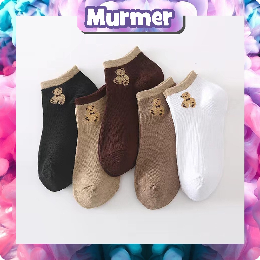 MurmerOfficial Kaos Kaki Wanita Korea Motif Beruang Kaos Kaki Pendek Bear Semata Kaki Socks Karakter Ankle Socks Korean Model Simple Cute KK087