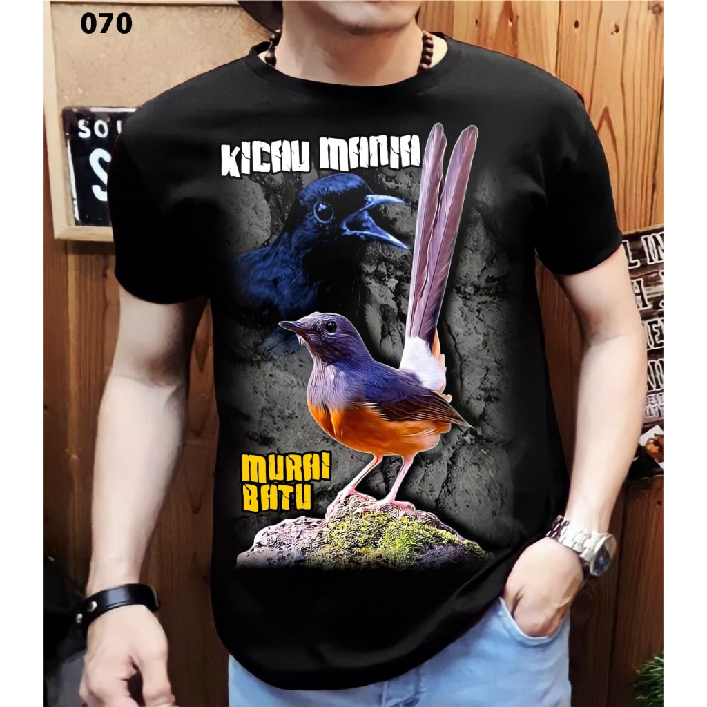 Kaos Pria Lengan Pendek / Motif Burung Murai / Shalch Trendy