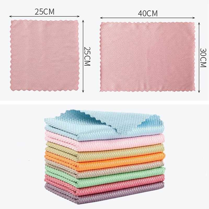 Kain Lap Fish Scale Pattern Cleaning Cloth 30x40cm 5pcs Kain Pembersih Dapur Kotor Material Microfiber Berkualitas