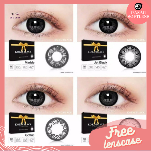 SOFTLENS X2 KOKO BLACK NORMAL &amp; MINUS -0.50 S/D -3.00 FREE LENSCASE DIA 14.5MM STONE GHOTIC MARBLE JETBLACK BY X2 EXOTICON/ SOFTLENS HITAM / Softlen Soflen Soflens