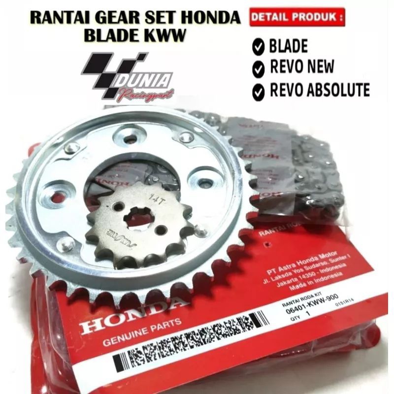 Gear Set + Rantai Honda Blade,Revo,Supra X 125