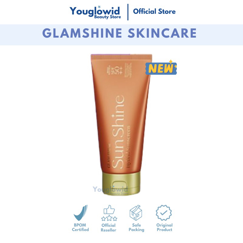 【Official Agent】GLAMSHINE SKINCARE Sunshine Suncreen SPF 50++ UV Hybrid Sunscreen Korea Pelindung Tabir Surya UVA UVB Sunblock Kulit Wajah Sensitif Oily Berminyak Jerawat Anti Acne Whitecast Tahan Lama Pencerah Pemutih Wajah Whitening Glowing Viral BPOM