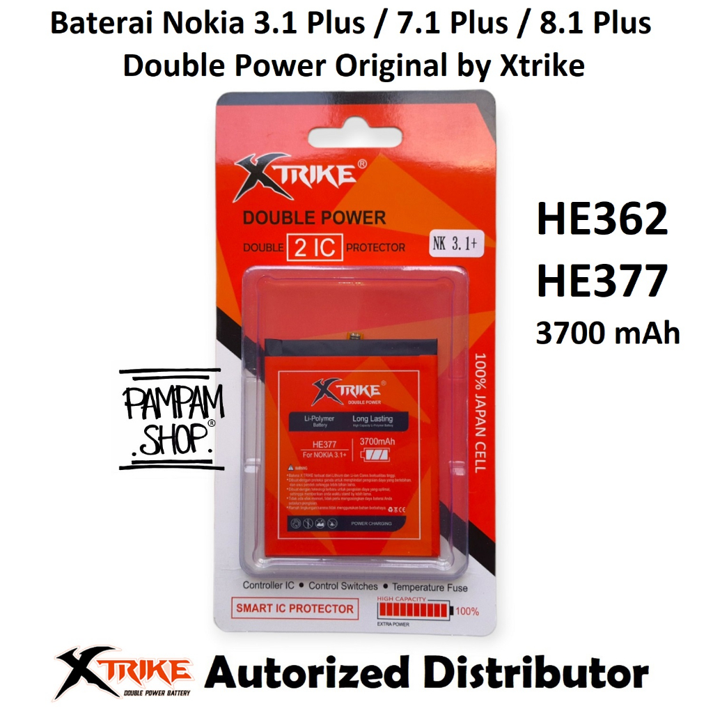 Baterai XTRIKE Double Power Original Nokia 3.1 Plus 7.1 Plus 8.1 Plus HE377 HE362 Batre Batrai Battery HP Handphone Ori 3.1+ 7.1+ 8.1+ HE 377 362