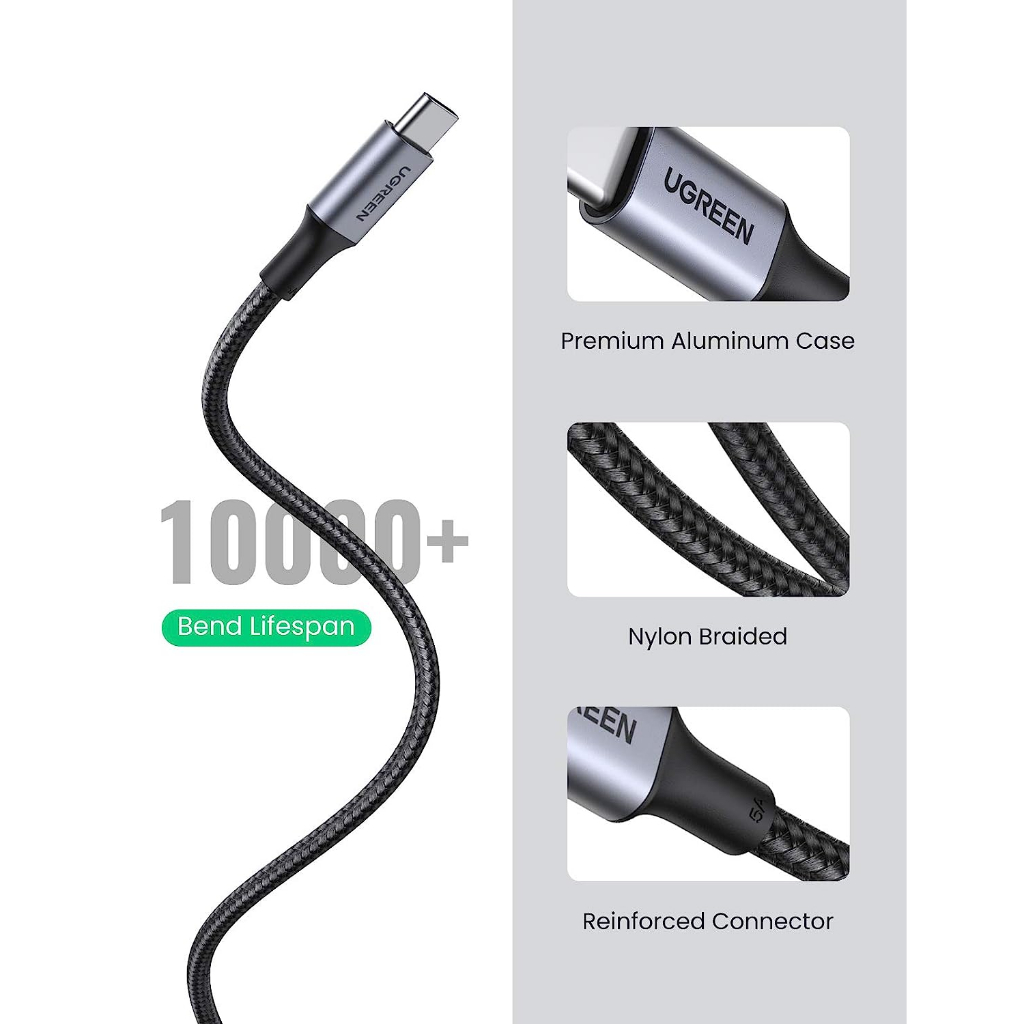 UGREEN Kabel Charger USB Type C to Type C Fast Charging 5A 100w Nylon Braided