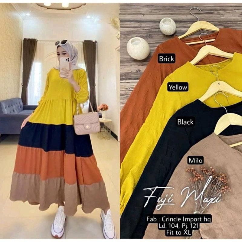 DRESS FUJI GAMIS CRINKLE KOMBINASI//FREE BROSS