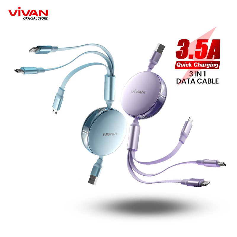 VIVAN VRS02 Kabel Data 3 in 1 Fast Charging 3.5A Micro USB Lightning Type C  - Garansi Resmi 1 Tahun