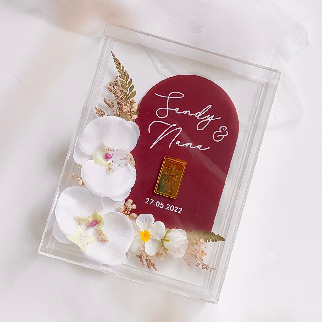 Mahar Akrilik (desain 3) - Box Pigura Frame Uang Emas