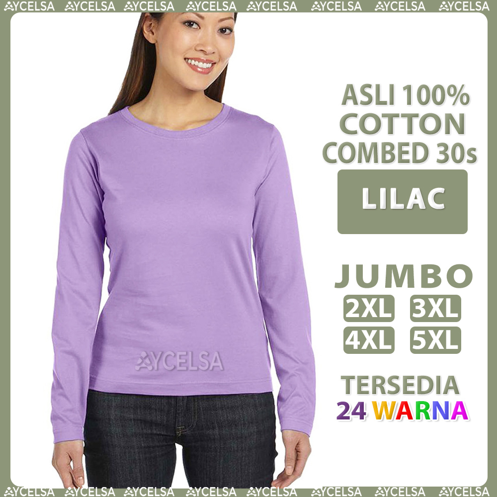 Kaos Polos Jumbo Wanita Pria Lengan Panjang Lilac / Atasan Kaos Jumbo Lilac
