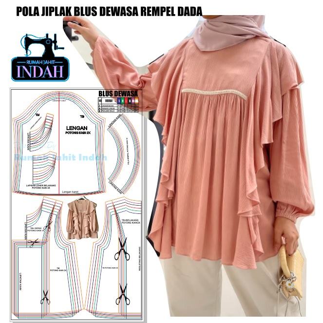 Pola Baju wanita Pola Tunik dewasa Pola instan blus dewasa rempel dada 1 ukuran
