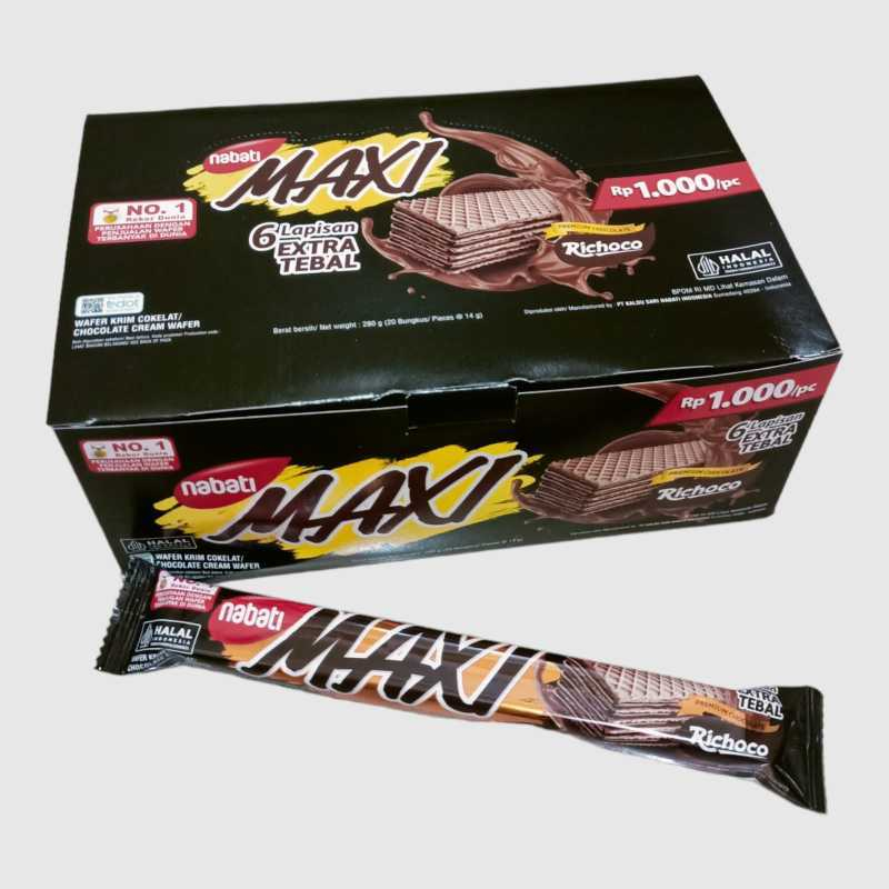 

NABATI MAXI 14gr FREE BUBLE WRAP. PREMIUM CHOCOLATE WAFER RICHOCO CEMILAN ANAK MAKANAN RINGAN BISKUIT KUE GROSIR MURAH 14