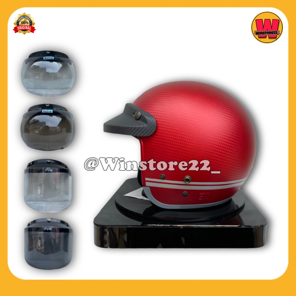Helm Sepeda Motor Half Face Bogo Cargloss Injak Carbon Original warna Black Cream Silver PInk & Maro
