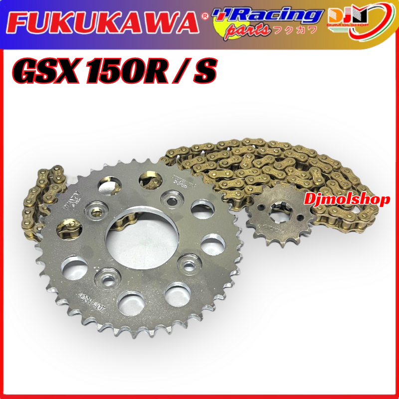 GEAR SET PAKET MODEL SSS RANTAI 428 H GOLD GSX 150R GSX 150S ORIGINAL FUKUKAWA GEAR RACING