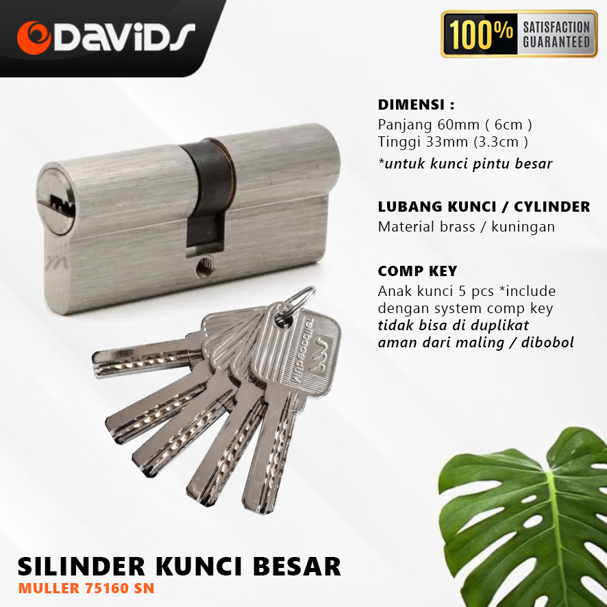 Silinder Kunci Pintu Anak Cylinder Rumah Kamar Muller 60mm Kotak Putih