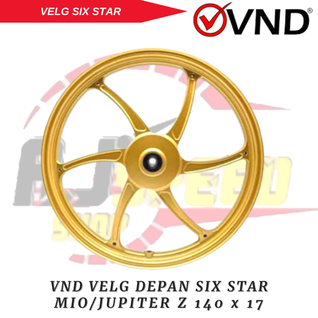 VND Racing Velg Depan Six Star Mio Jupiter Z 140 Ring 17 Warna Black Gold White / VND Velg Six Star 
