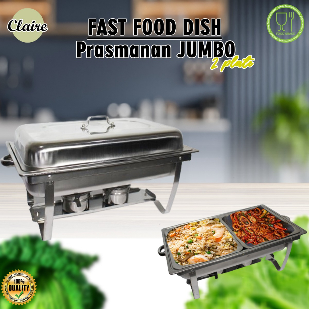 Prasmanan Jumbo 2 Sekat Set Wadah Saji Stainless Steel / Fast Food Dish Prasmanan 11 Liter