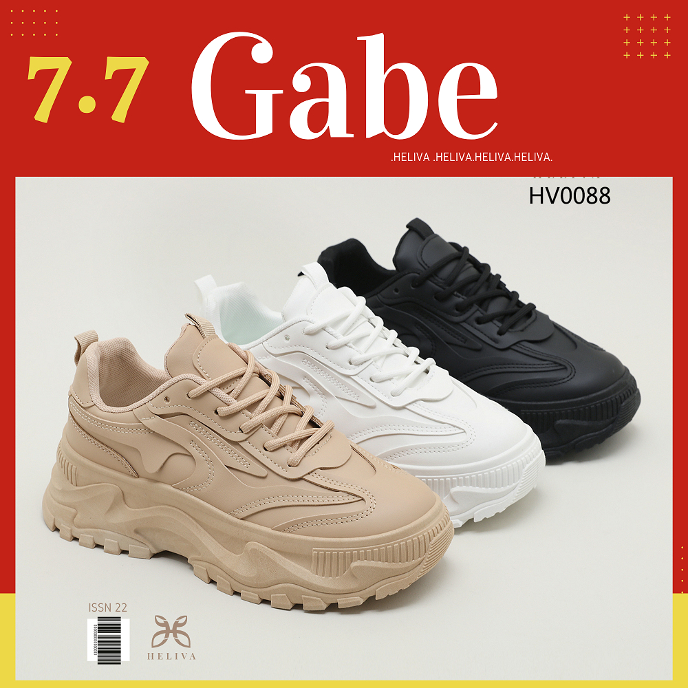 HELIVA GABE Sneakers Sepatu Polos Tali Sol 6cm Tinggi Bahan Kulit HV0088 Original Brand