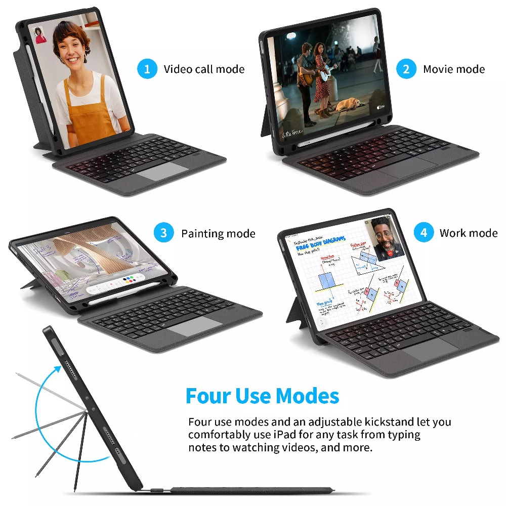 AKN88 - ROCKWARE Mag Touch iPad Keyboad Case - For iPad Air 4 10.9 - iPad Pro 11