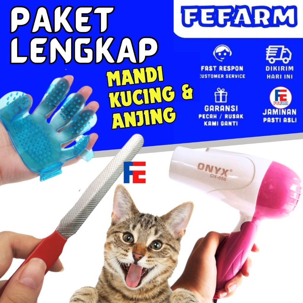 Paket Lengkap Kucing Anjing Pengering Bulu Rambut Hair Dryer Kikir Kuku Sarung Mandi Grooming Hewan