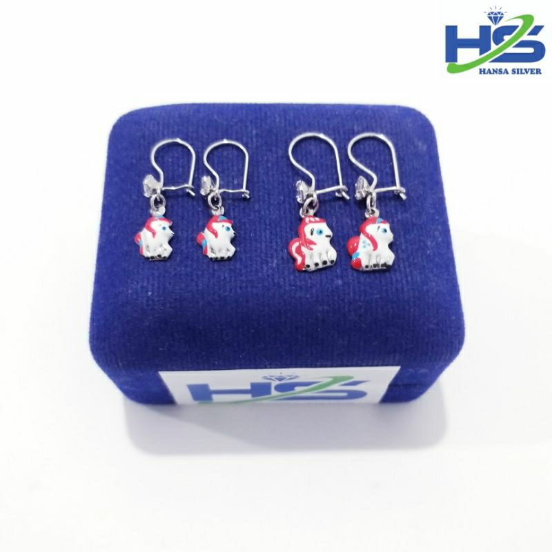 Anting Perak Anak Asli Silver 925 Lapis Emas Putih Model Agogo Kuda Poni