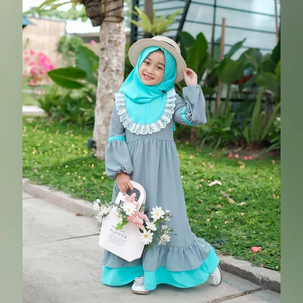 Big Sale Mamanda Saleha Alesha Kids Gamis Syari Anak Perempuan Umur 7 8 9 Tahun Fashion Anak Kekinian Terbaru Syari + Krudung Busana Muslim Anak Perempuan