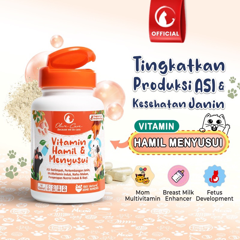 Olive Care Vitamin Kucing HAMIL &amp; MENYUSUI untuk Produksi Asi, Perkembangan Bayi, Multivitamin Induk Kucing dan Menjaga Nafsu Makan