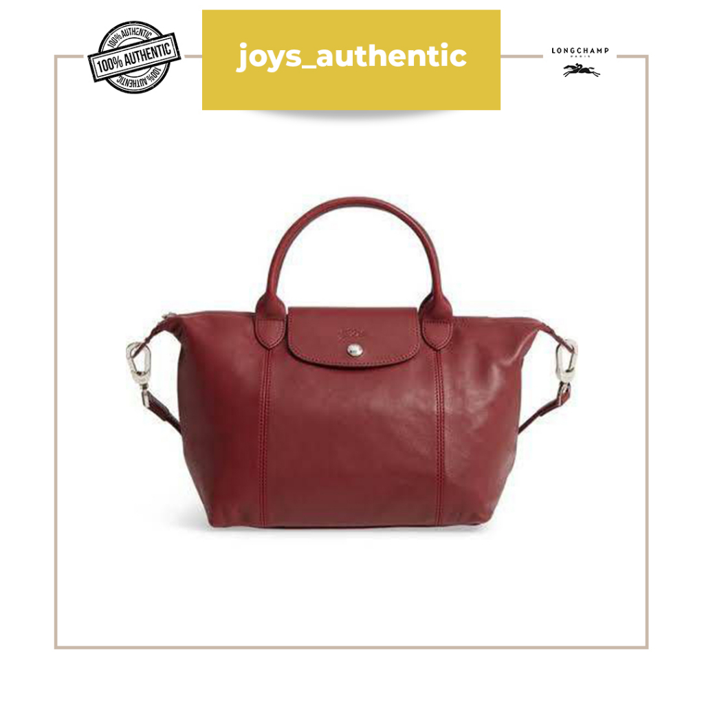 Tas wanita Longchamp cuir small top handle merah red wine woman bag authentic original