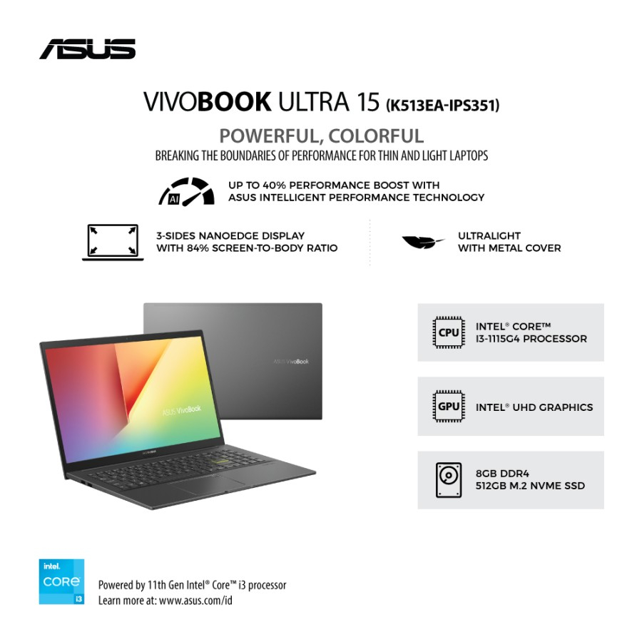 Asus VivoBook Ultra 15 OLED K513EA i5-1135G7 RAM 8GB 512GB SSD OHS W11