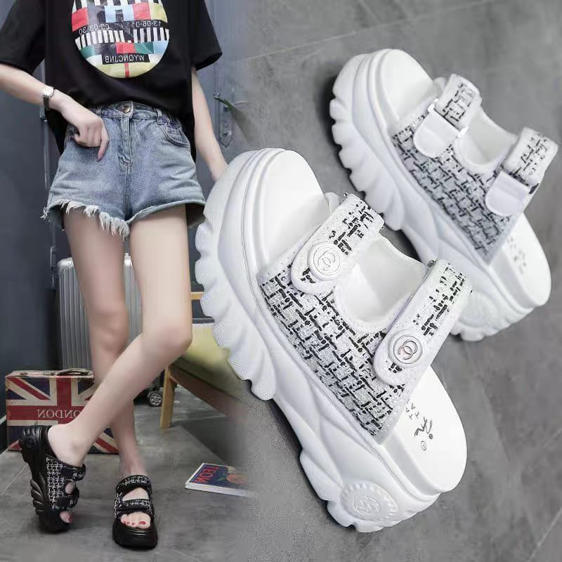 COD Sneakersdaily 699 Sandal Wedges Hak Tebal Slip On High Heels Wanita Premium