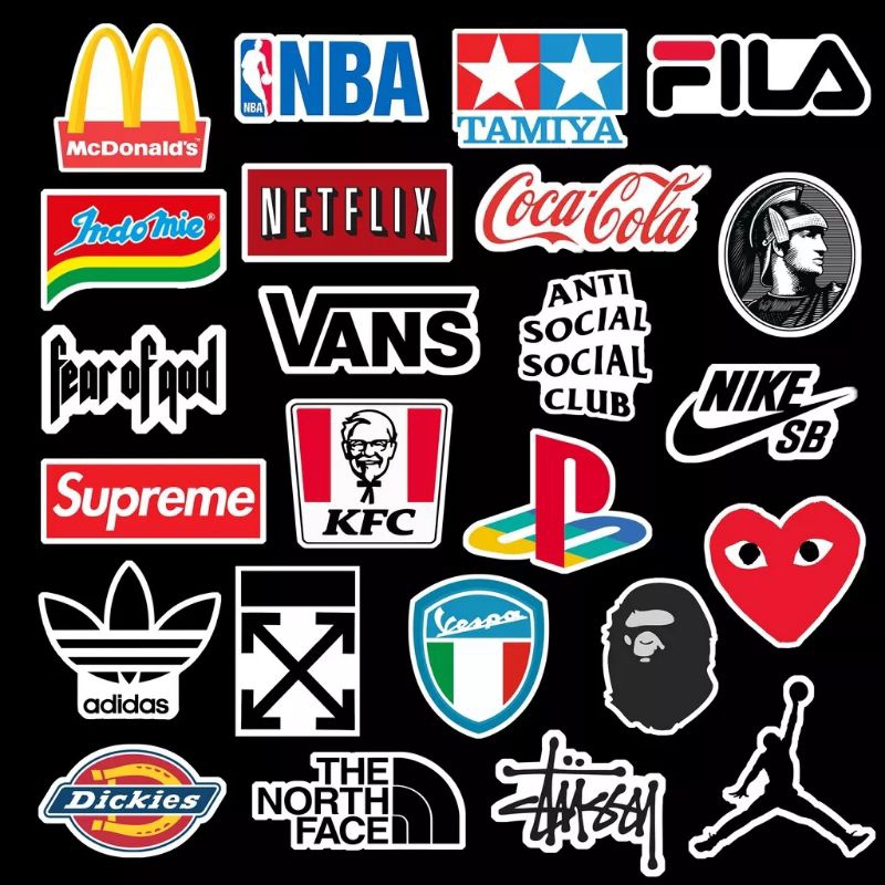 30 pcs sticker logo brand terkenal stiker brand logo termurah