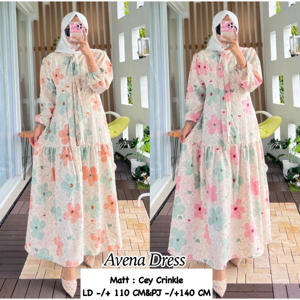 (EKSKLUSIF DRESS) Avena Crinkle gamis wanita muslimah airflow crincle termurah btcsolo