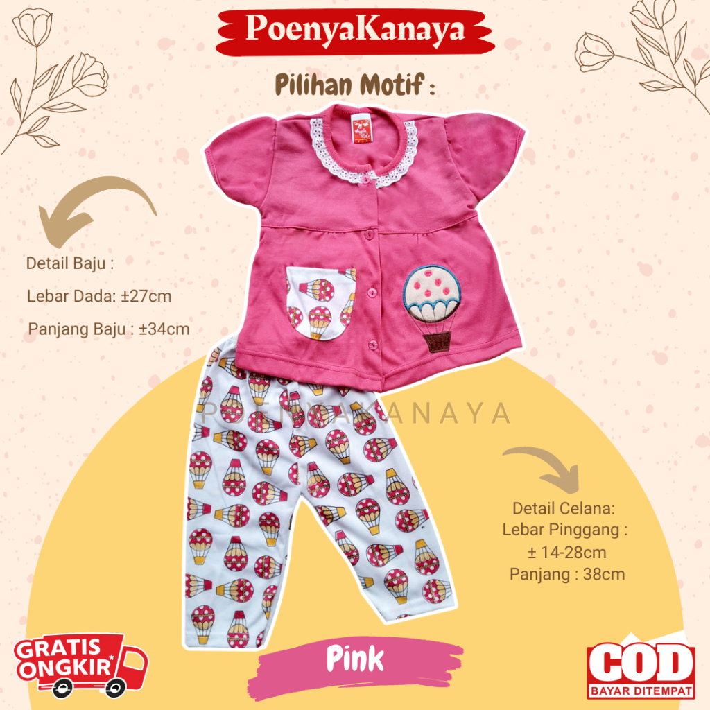 Setelan Baju Bayi Piyama Bayi Pendek Perempuan BALON UDARA Angela Kids Size 6-18 Bulan SPY58