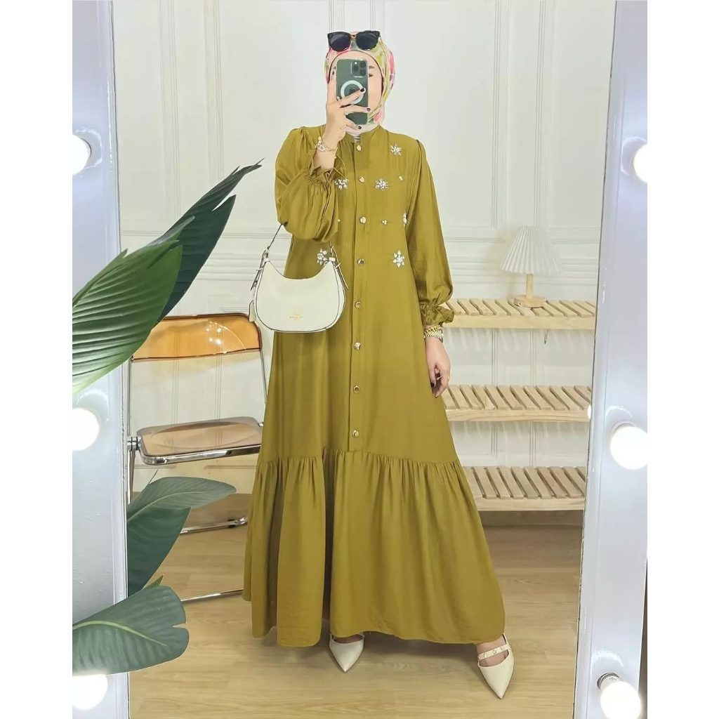 Lyra Dress Wanita Muslim Bahan Crinkle Premium Baju Gamis Polos Wanita Panjang Kondangan Simple Pesta Mewah