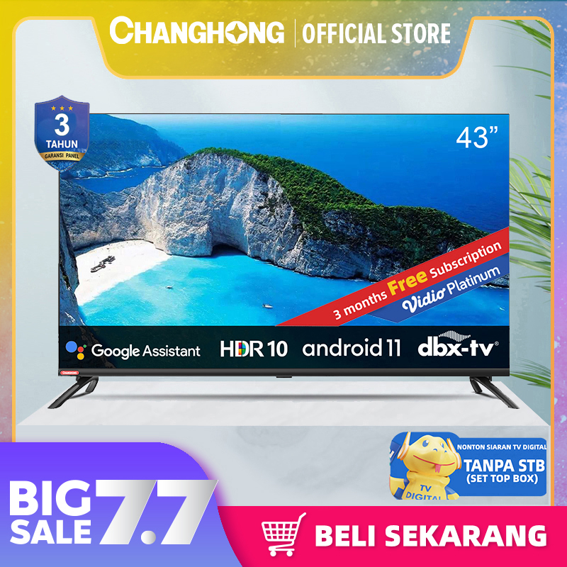 Changhong 43 Inch borderless Netflix TV Google certified Android 9.0 Smart TV LED TV (Model：L43H7)