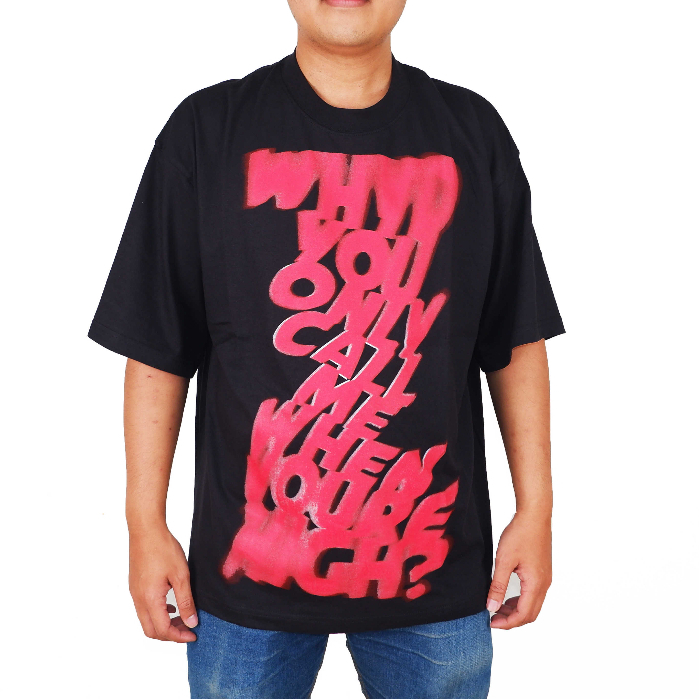 ARCTIC MONKEYS WHY YOU CALL ME WHEN YOU HIGH KAOS OVERSIZE HITAM COMBED 20S PLASTISOL DISCHARGE