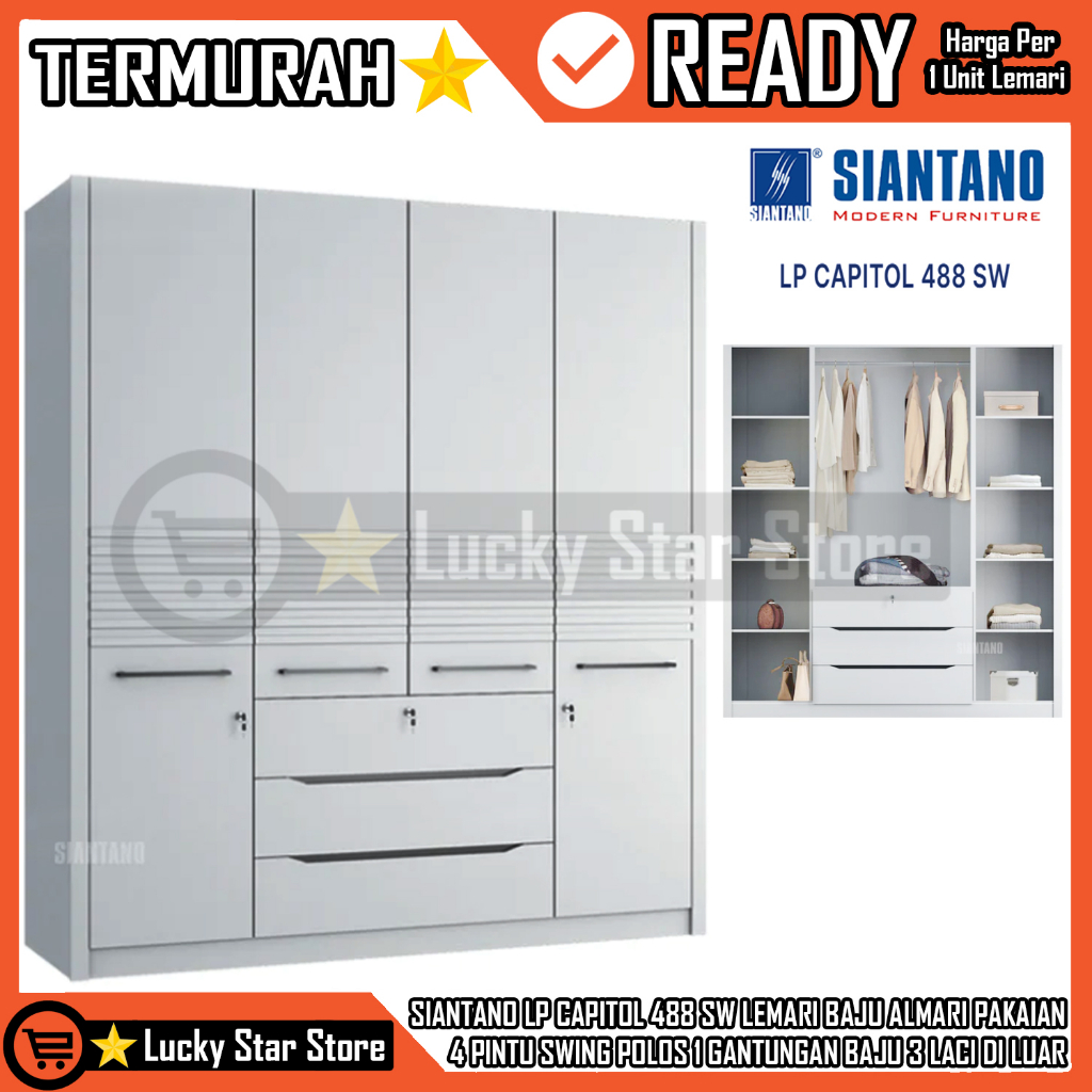 {KARGO} SIANTANO LP CAPITOL 488 SW LEMARI BAJU ALMARI PAKAIAN    4 PINTU SWING POLOS 1 GANTUNGAN BAJ