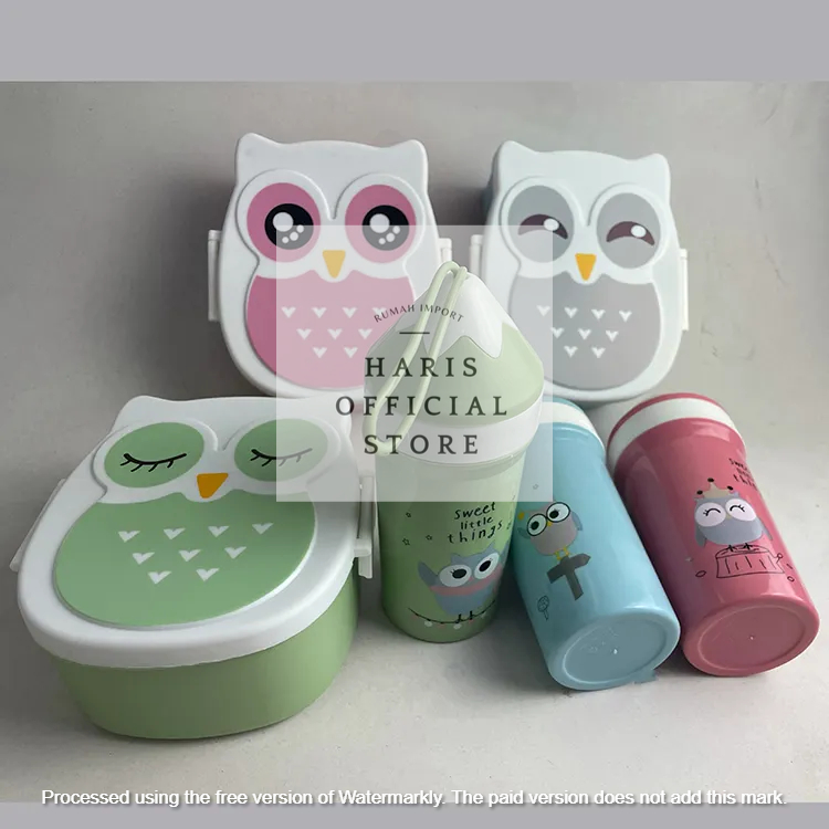 Lunch Box Kotak Makan Anak Kotak Bekal Sendok Garpu dan Sumpit 1000mili 6209 1 SET OWL