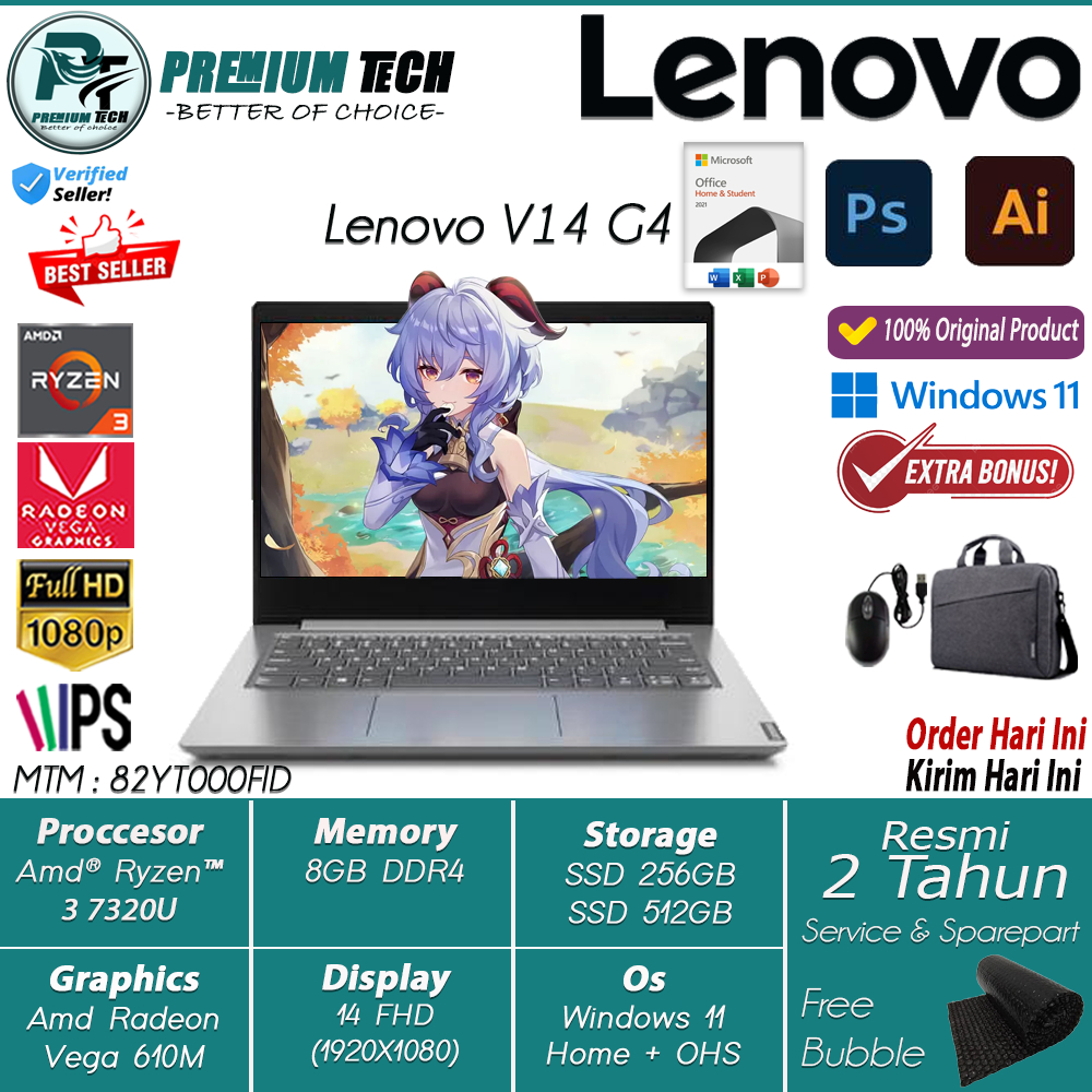 Laptop Lenovo Ideapad V14 G3 i3 1215U RAM 12GB 512GB SSD 14 FHD Windows 11 Terlaris