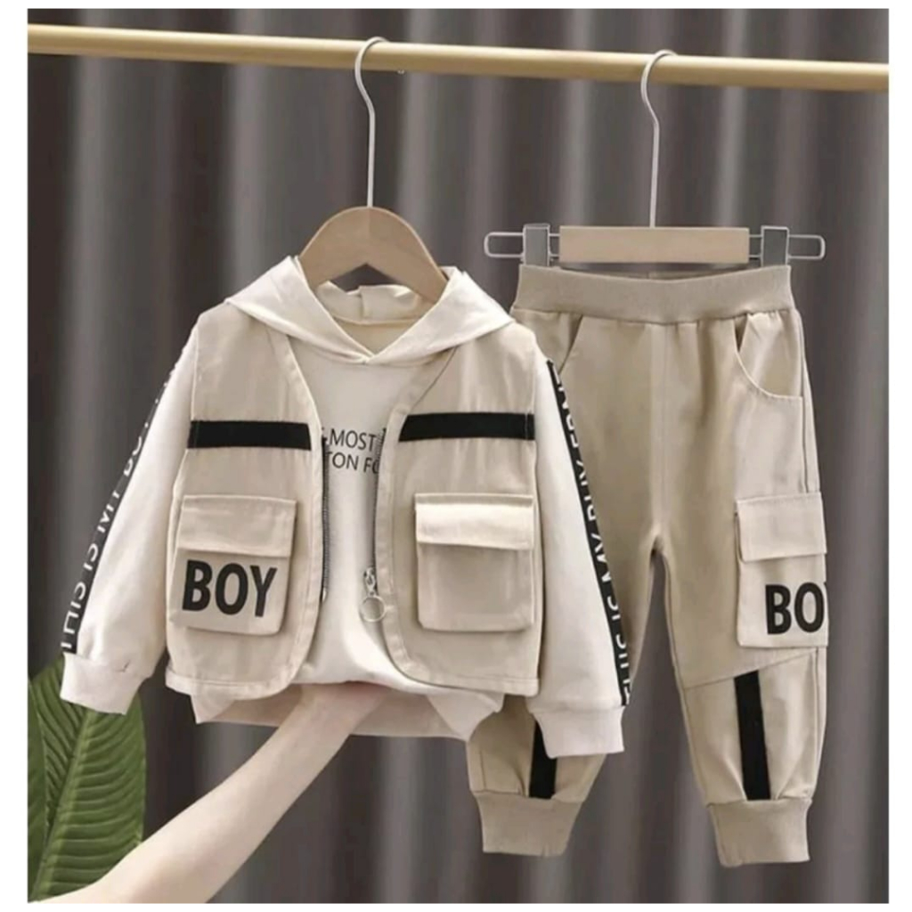 SETELAN 3IN1 ROMPI HOODIE ANAK LAKI LAKI USIA 1-5 TAHUN