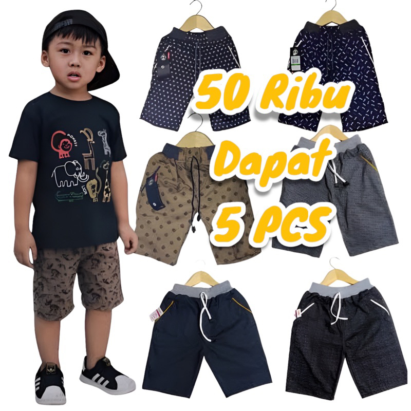 2-9 Tahun / Celana Pendek Anak Motif Random Printing / Paket Murah Bahan Cotton Drill