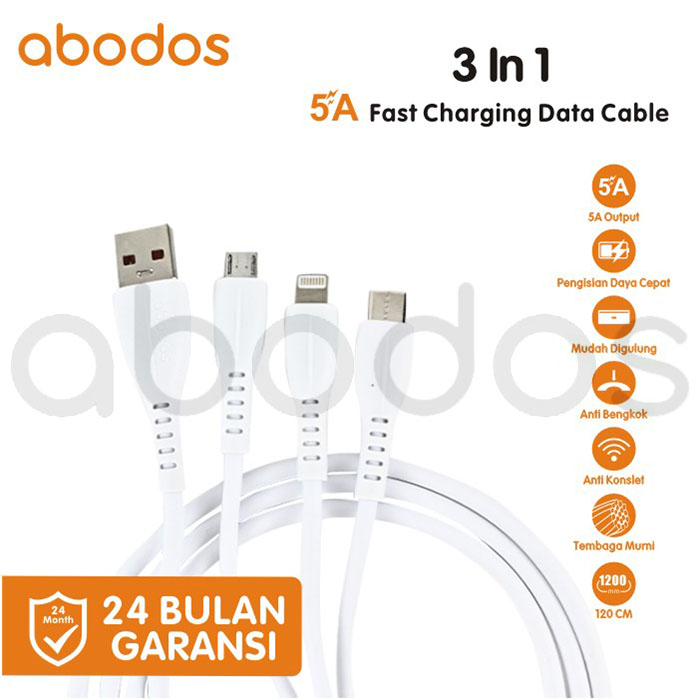 Abodos 3IN1 Kabel Data Micro+Lightning+Type-C 5A