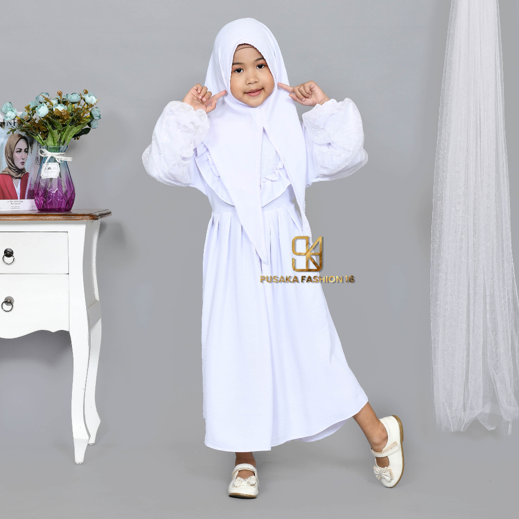 YUR4 KIDS baju gamis syari anak perempuan FREE HIJAB cringkle MIX TULLE TILLE TILE BROKAT BRUKAT BROKAT fashion muslim terbaru  PASHMINA INSTANT modern dres stelan kerudung serut susun 2 - 9 tahun manasik mengaji maulid nabi  kekinian